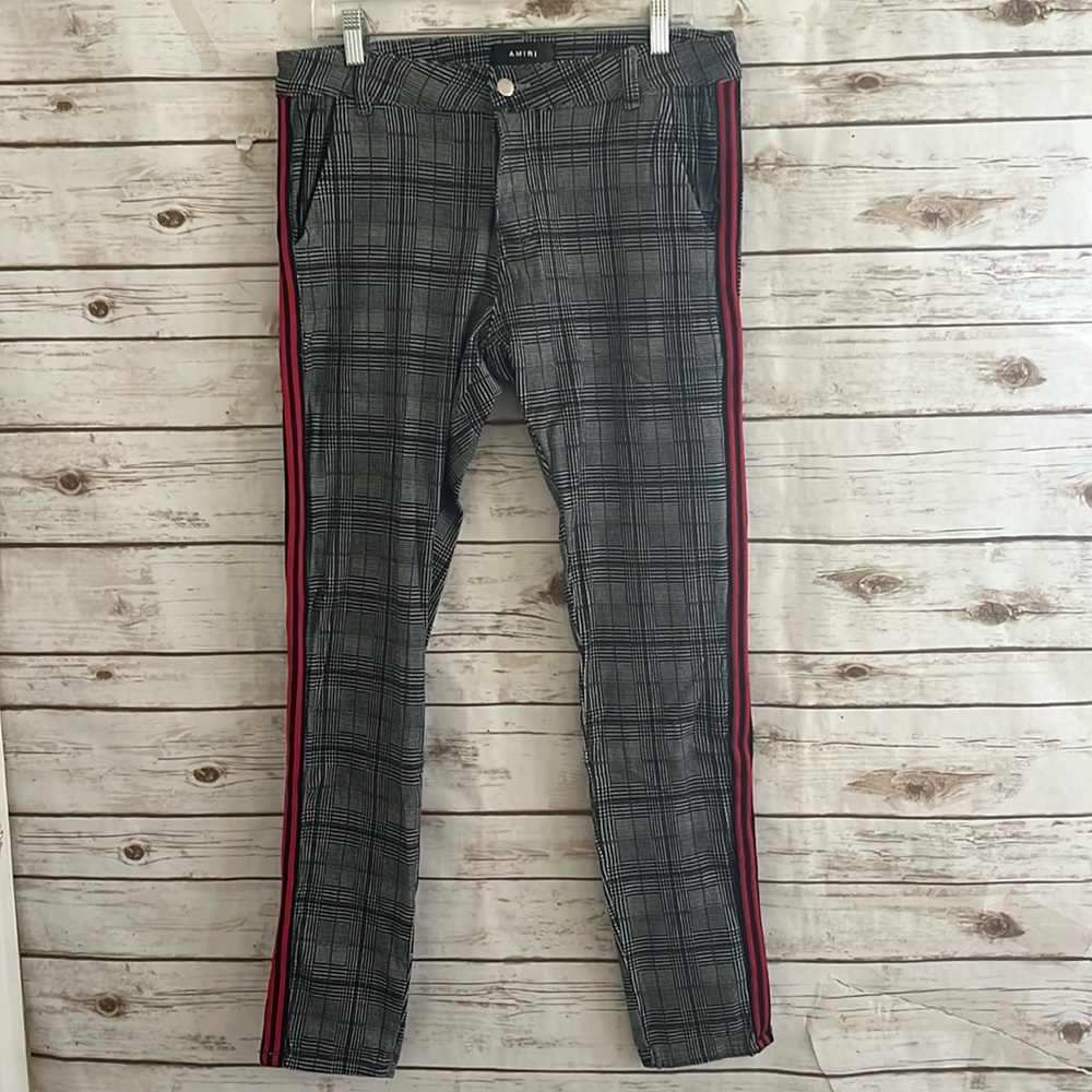 Amiri Plaid Trouser Pants Side Stripe Black Red Size 36